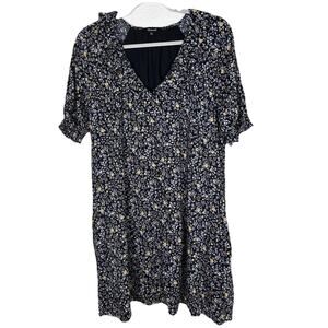 Madewell Womens Sz S black floral shirt dress button front Bohemian Cottagecore
